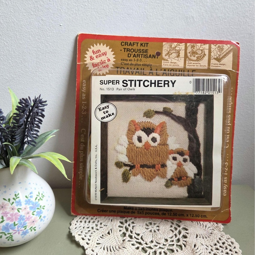 1979 Super Stitchery Owl Craft Kit McNeill Vintage Needlework NOS